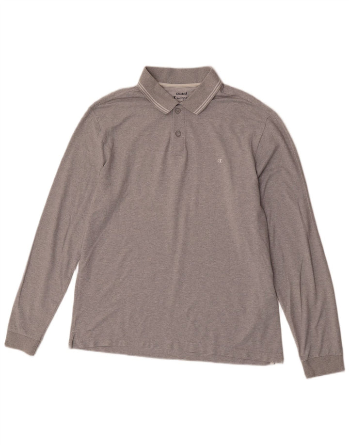 Camisa polo masculina de manga comprida Champion grande algodão cinza