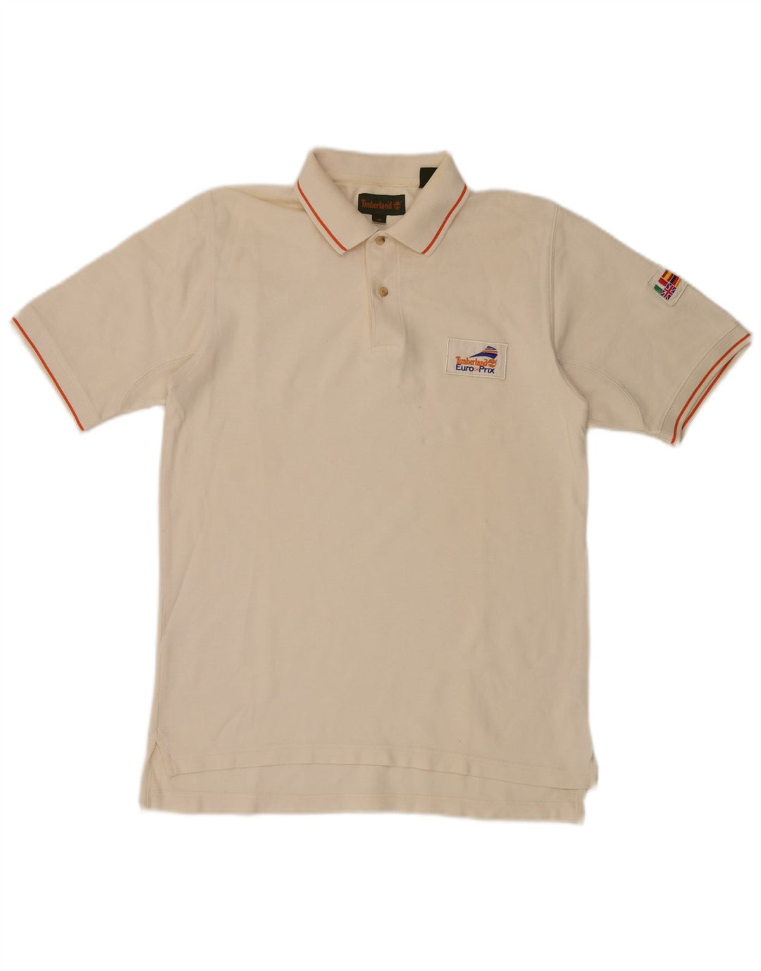 Camisa polo masculina Timberland pequena listrada bege de algodão