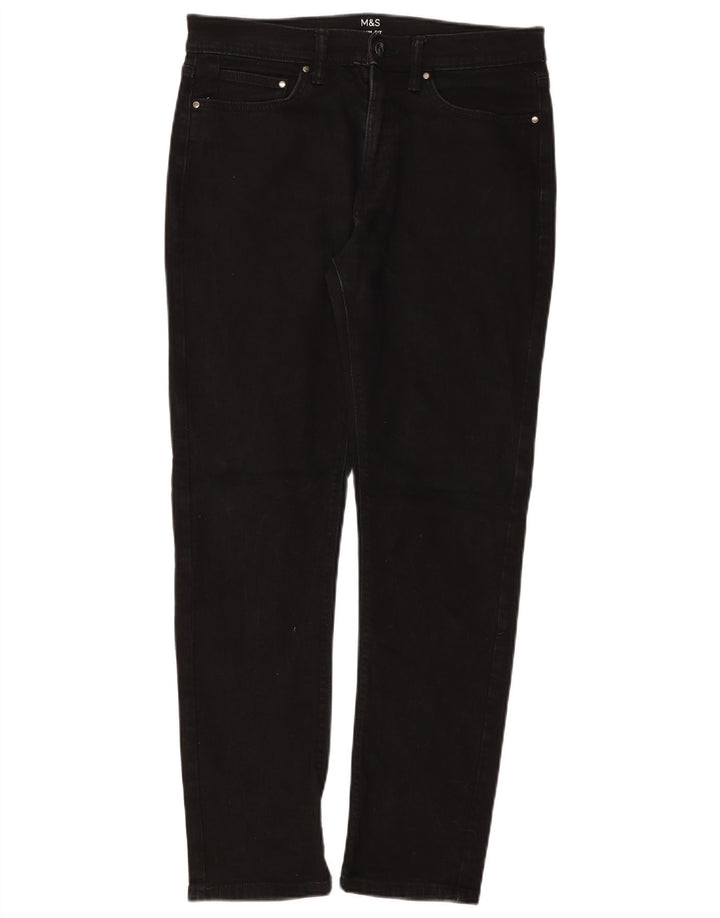 Marks & Spencer Masculino Regular Slim Jeans W32 L31 Algodão Preto