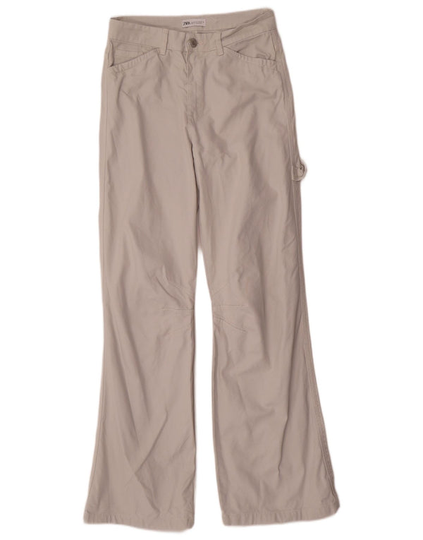 Zara Womens Carpenter Flare Casual Trousers EU 36 XS W26 L32 Grey Cotton