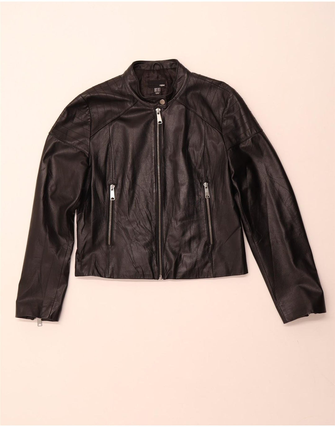 Jaqueta feminina de couro H&M UK 16 grande couro preto