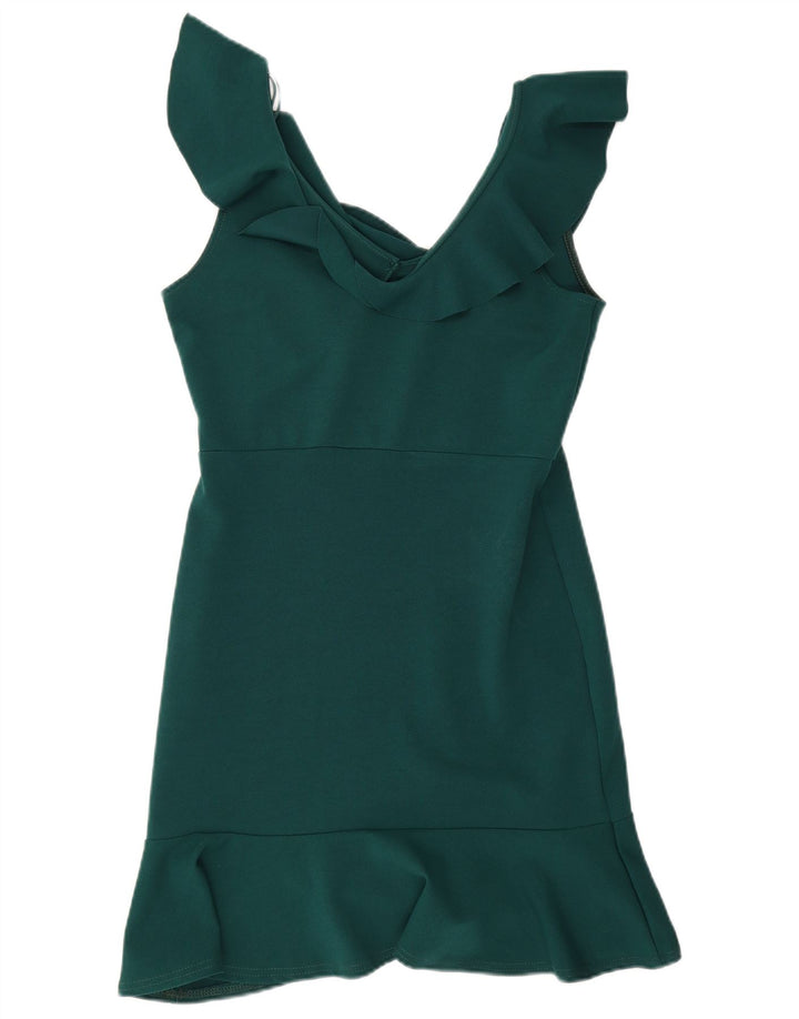 Quiz Vestido feminino sem mangas com bainha UK 12 poliéster verde médio