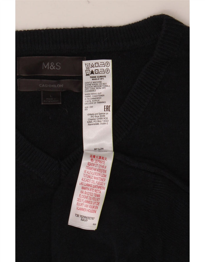 MARKS & SPENCER Suéter masculino com decote em V grande acrílico azul marinho