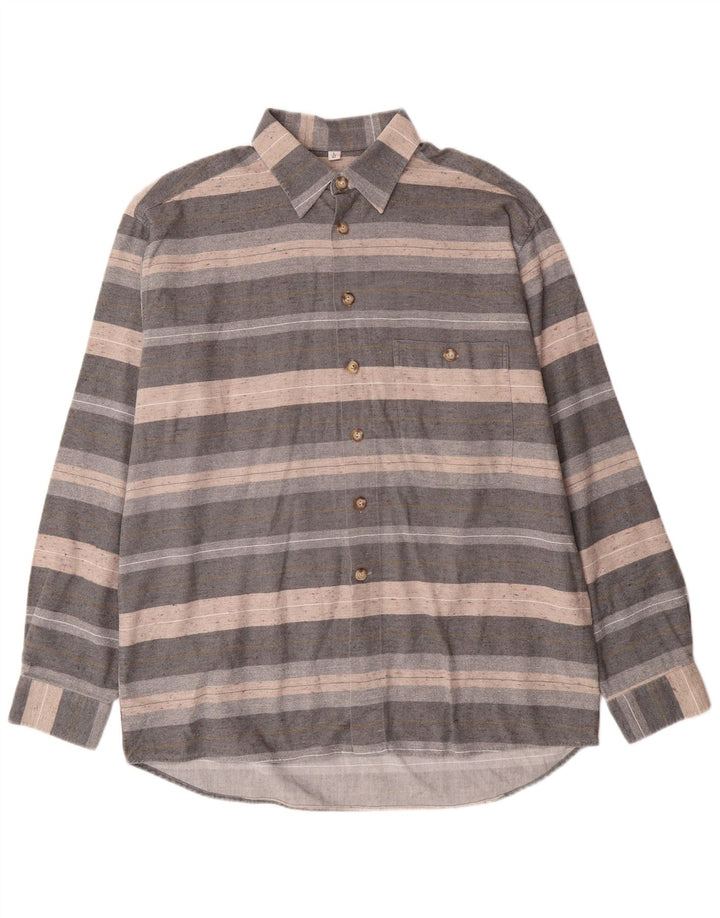 Camisa masculina de flanela Stefano tamanho 42 listrado cinza grande