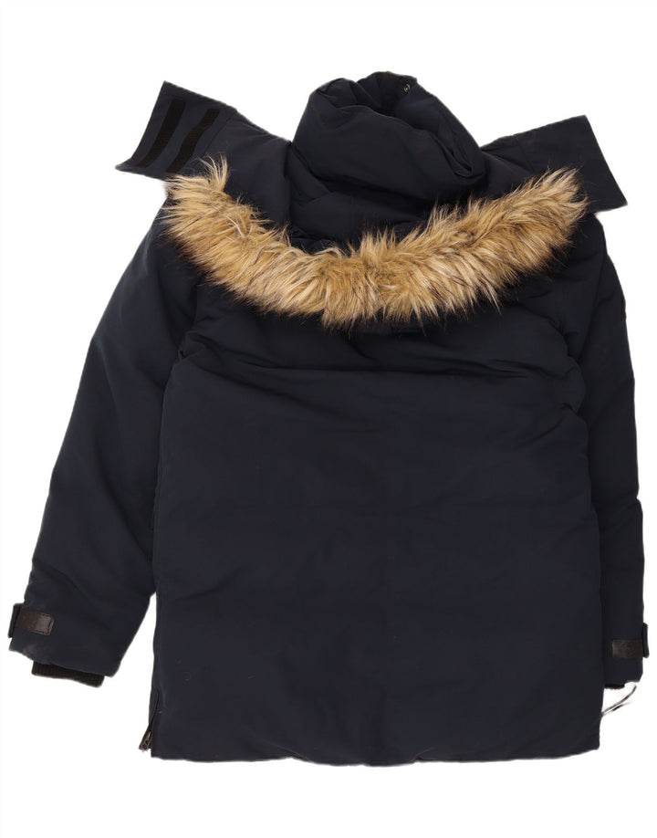 Casaco acolchoado com capuz masculino Superdry UK 40 grande poliéster azul marinho