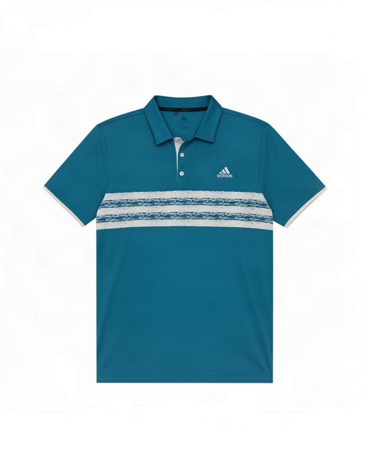 Camisa polo masculina Adidas grande poliéster listrado azul