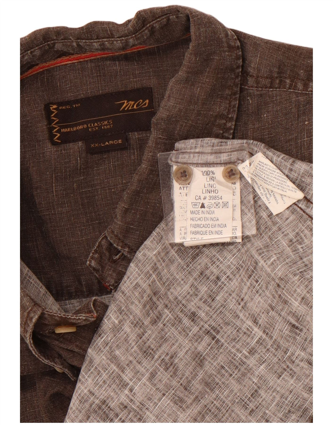 Camisa masculina de manga curta MARLBORO CLASSICS 2XL linho marrom
