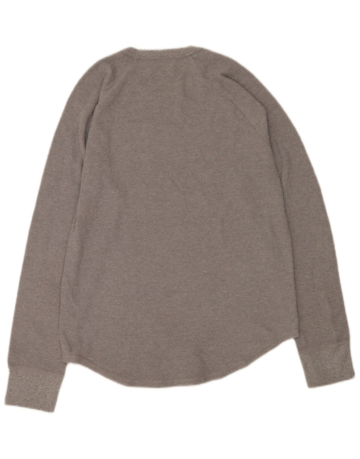 Top gráfico masculino Hollister de manga comprida de algodão cinza médio