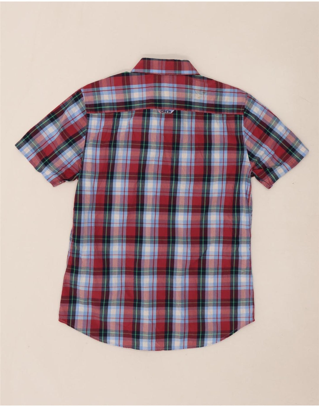 CREW CLOTHING Camisa masculina de manga curta de algodão xadrez azul médio