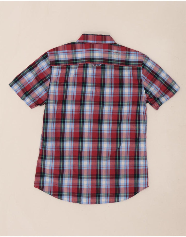 CREW CLOTHING Camisa masculina de manga curta de algodão xadrez azul médio