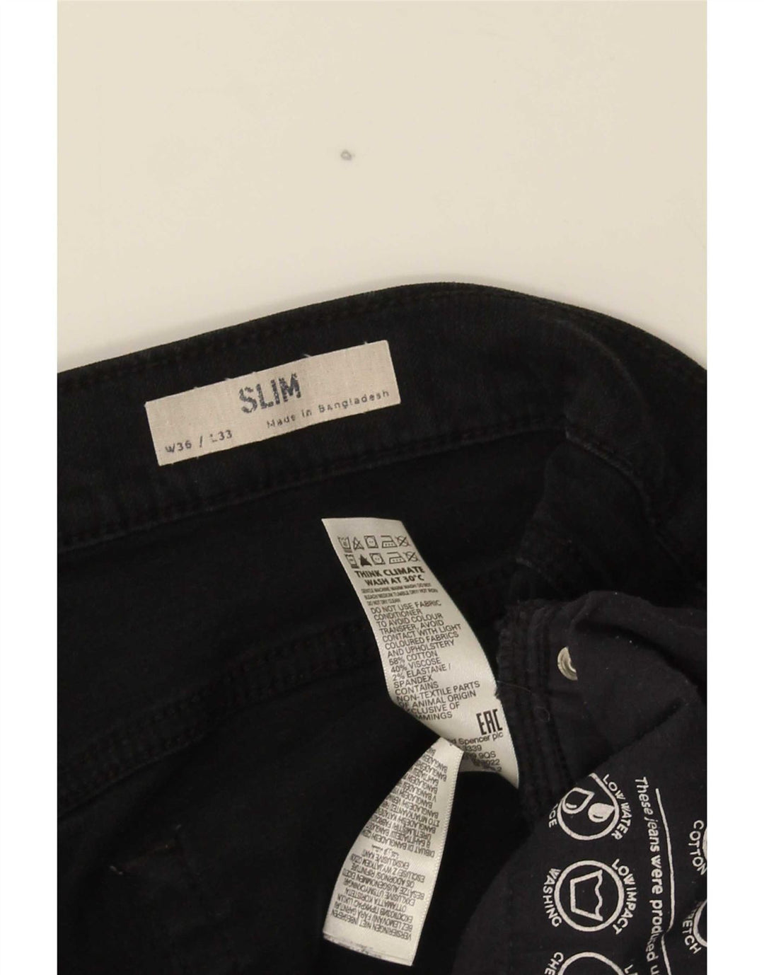 Marks & Spencer Mens Jeans Slim W36 L33 Algodão Preto