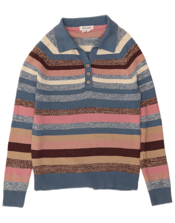 Suéter feminino com gola polo branca UK 14 grande multicolorido