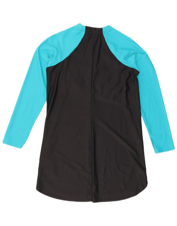 Top feminino Nike Swim Longline manga comprida UK 10 pequeno bloco colorido preto