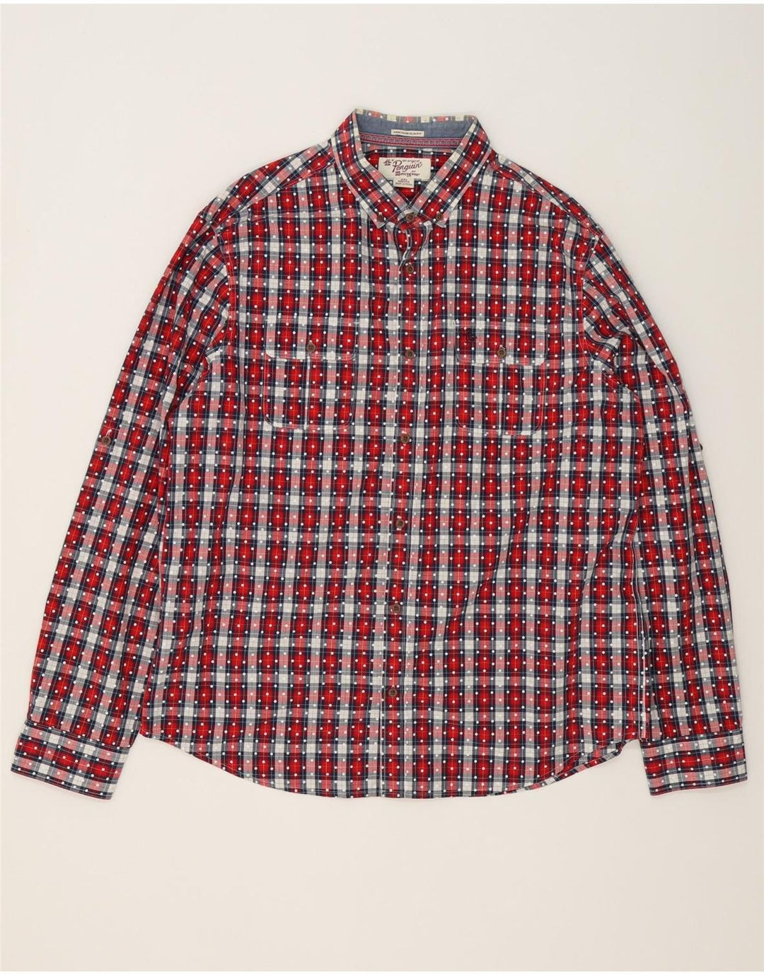 Camisa masculina Penguin Heritage Slim Fit 2XL algodão xadrez vermelho