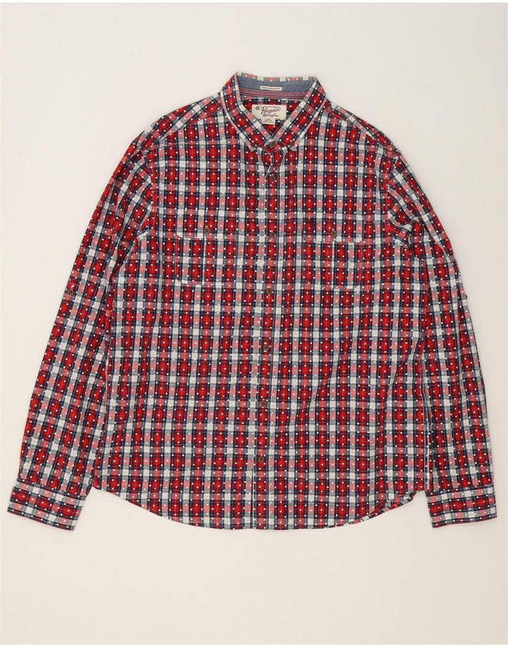 Camisa masculina Penguin Heritage Slim Fit 2XL algodão xadrez vermelho