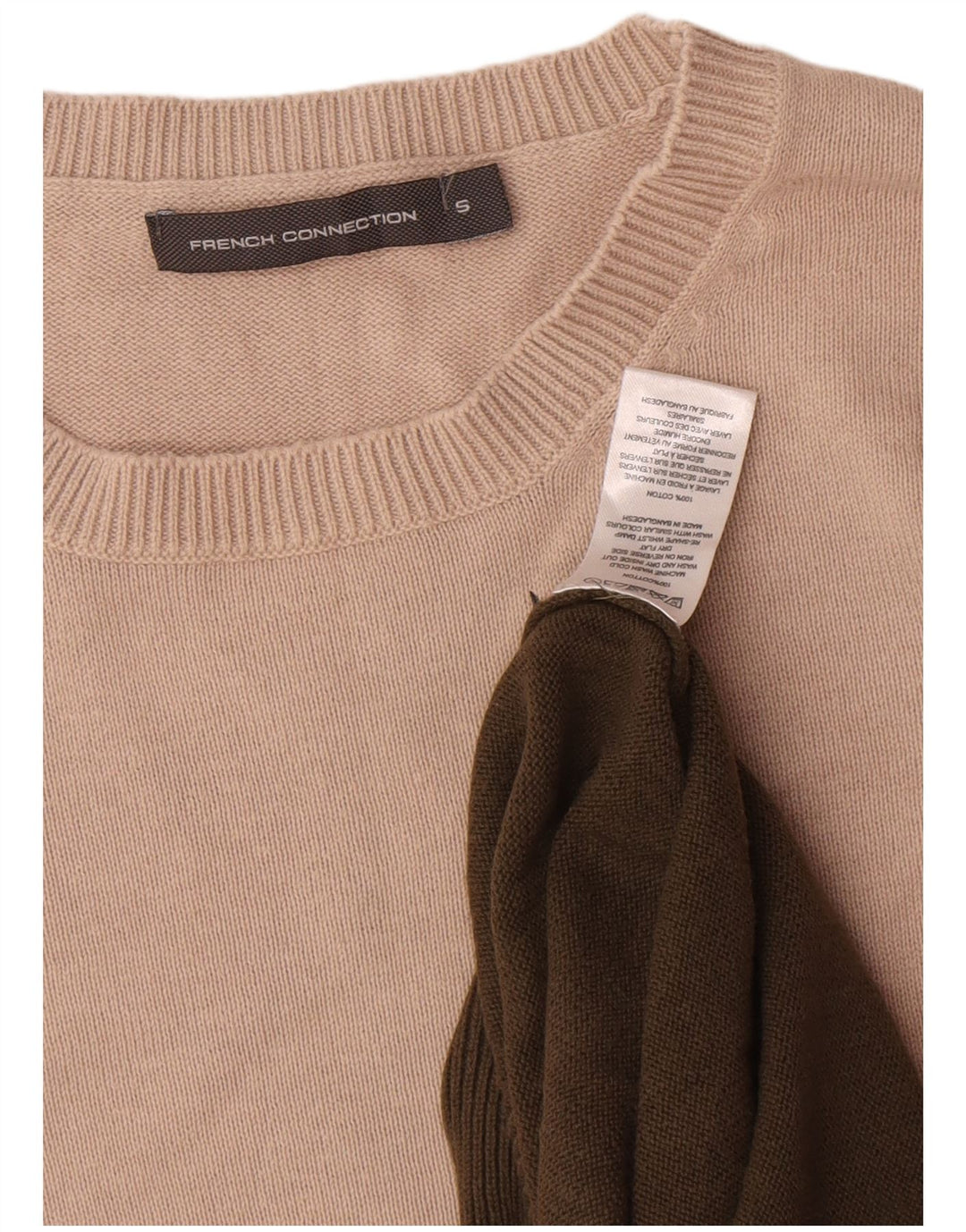 Suéter masculino com gola redonda French Connection pequeno colorblock cáqui