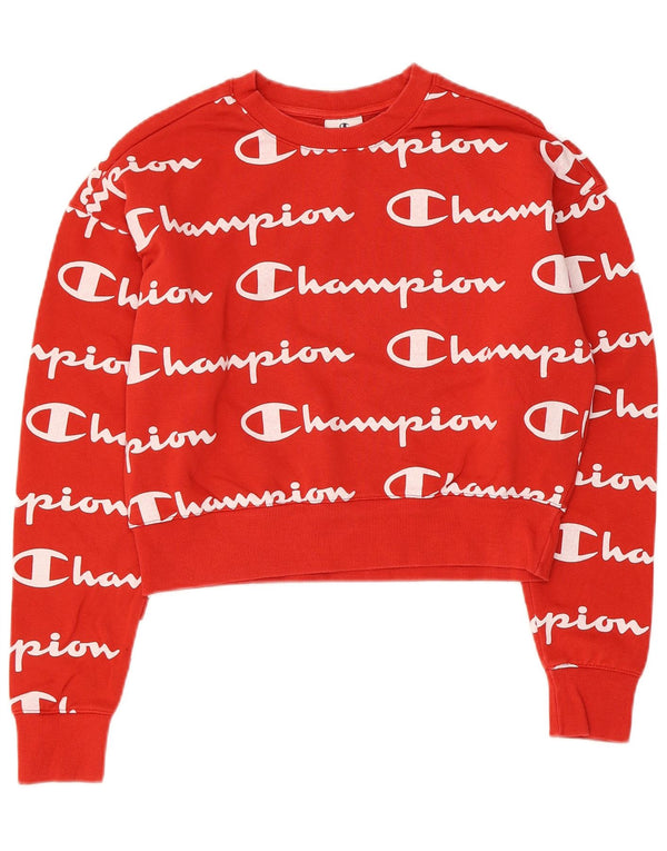 Champion moletom feminino cropped grande com estampa de grandes dimensões Reino Unido 6 XS algodão vermelho