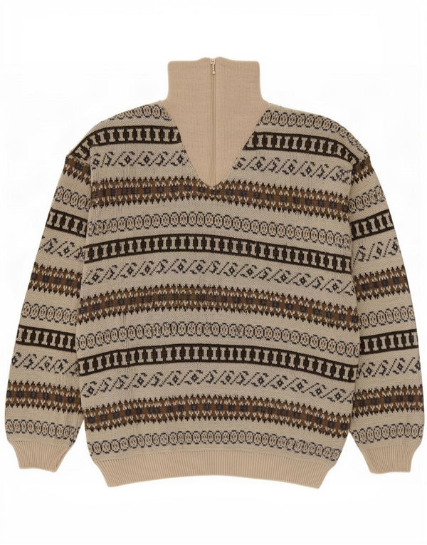 Suéter masculino vintage com zíper e pescoço IT 54 XL Acrílico geométrico bege