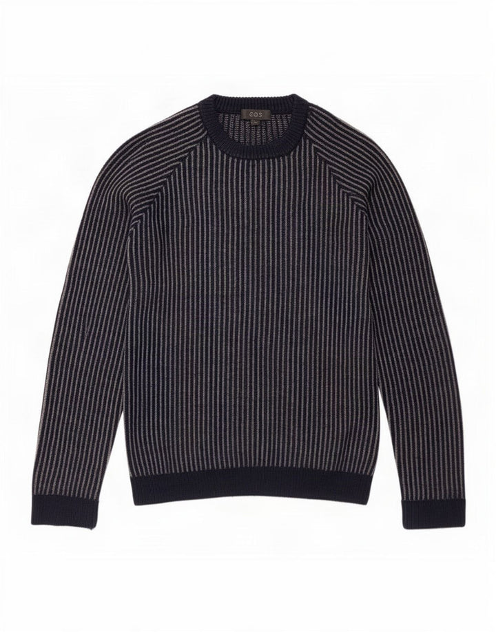 Suéter masculino Cos com gola redonda e lã listrada azul marinho pequena