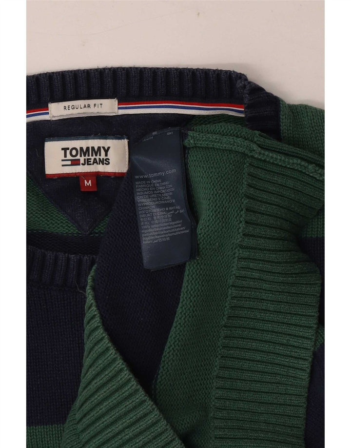 Tommy Hilfiger Suéter masculino com gola redonda listrado verde médio