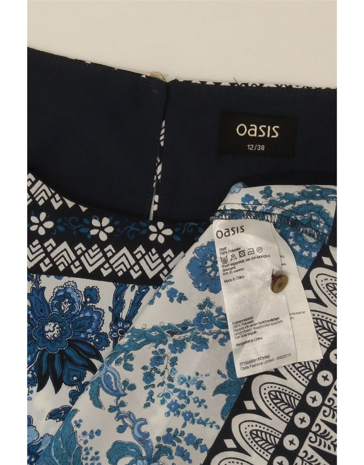 Blusa feminina sem mangas Oasis UK 12 poliéster floral azul médio
