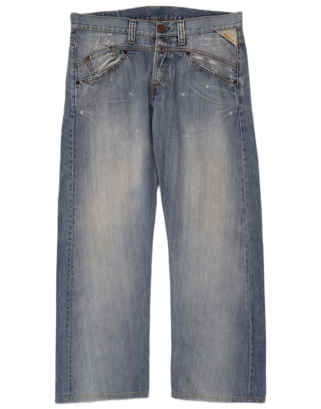 Replay Calça jeans reta masculina desgastada W34 L30 azul algodão