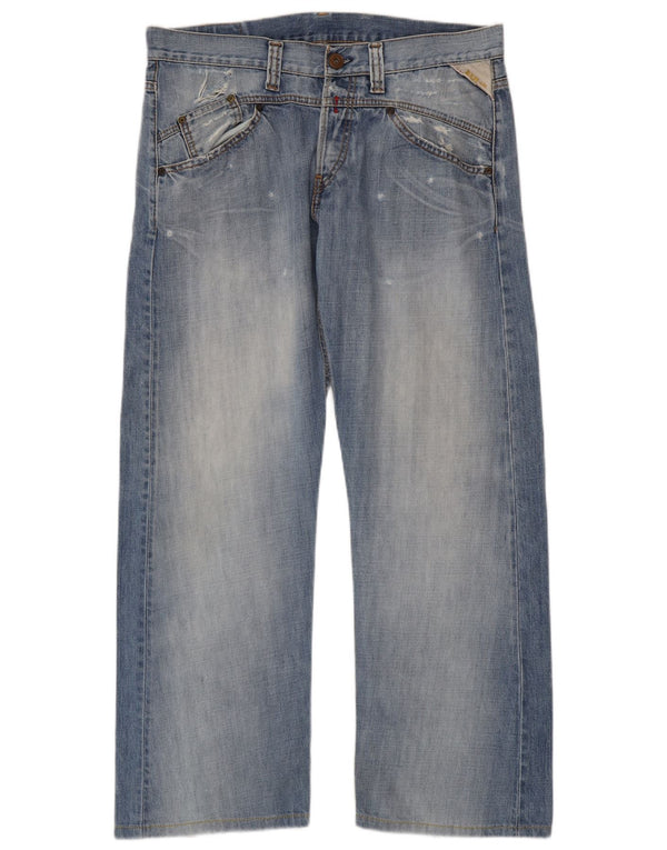 Replay Calça jeans reta masculina desgastada W34 L30 azul algodão