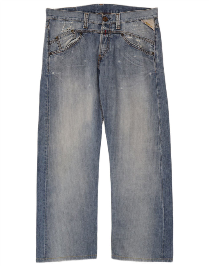 Replay Calça jeans reta masculina desgastada W34 L30 azul algodão