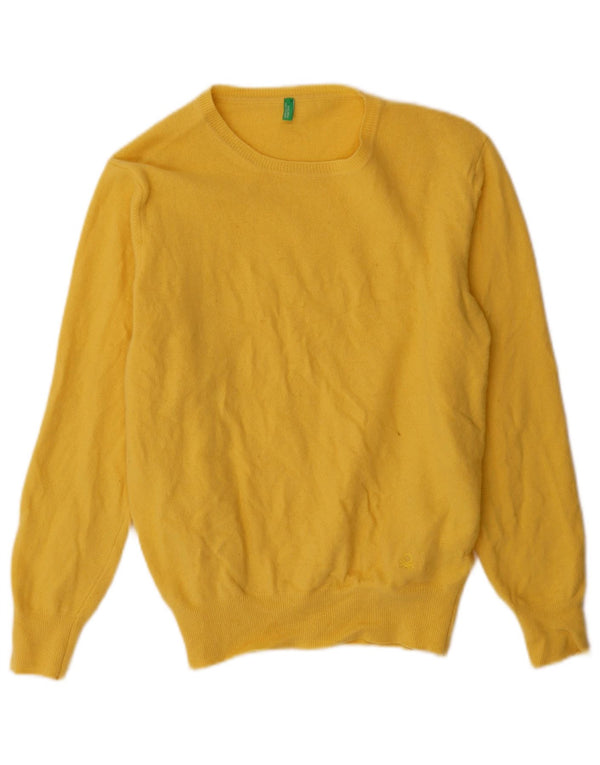 Suéter feminino Benetton com gola canoa UK 18 XL lã virgem amarela