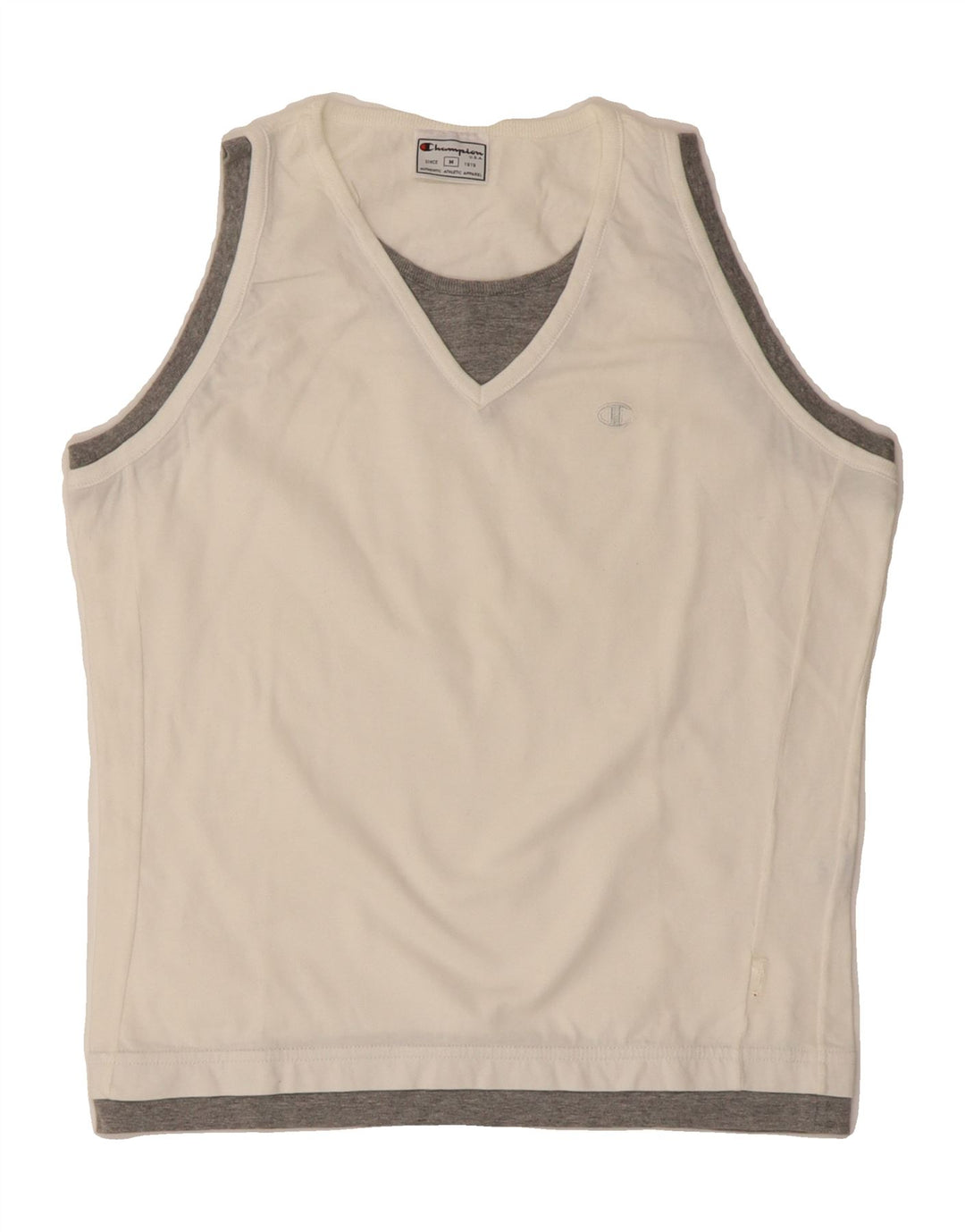 CHAMPION Womens Vest Top UK 12 Medium White Colourblock Cotton Vintage Champion and Second-Hand Champion from Messina Hembry 