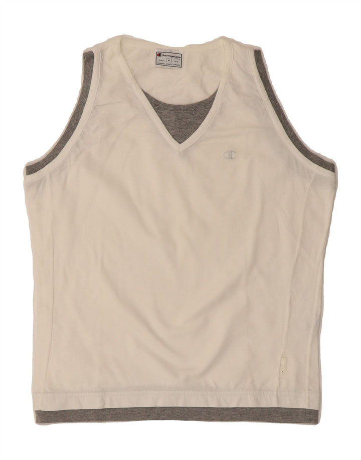 CHAMPION Womens Vest Top UK 12 Medium White Colourblock Cotton Vintage Champion and Second-Hand Champion from Messina Hembry 