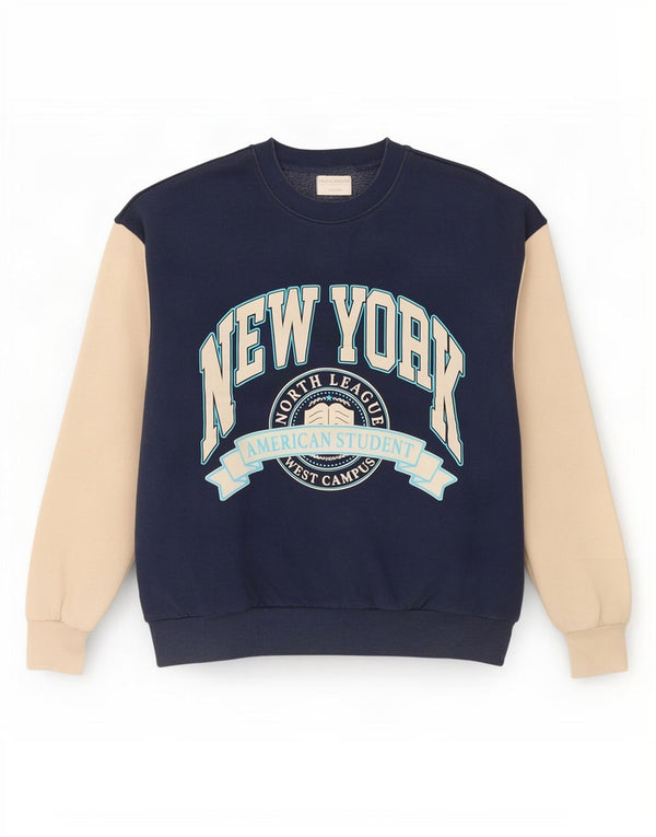 Jumper de moletom gráfico feminino Pull & Bear Reino Unido 10 pequeno azul marinho