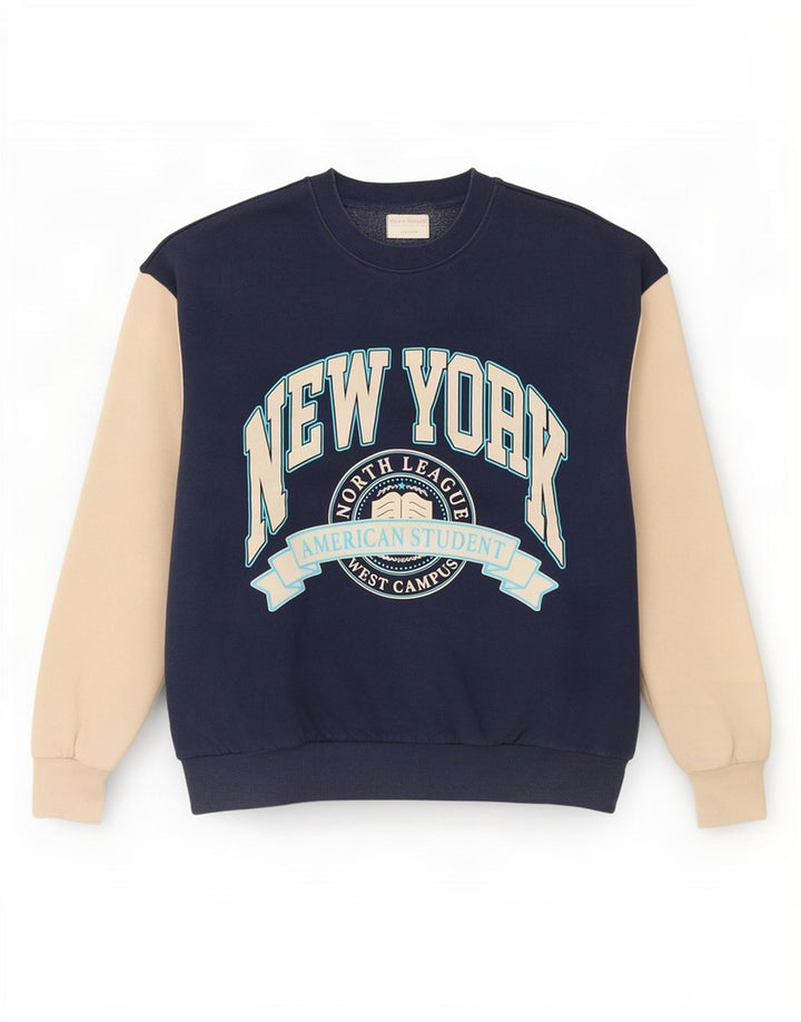 Jumper de moletom gráfico feminino Pull & Bear Reino Unido 10 pequeno azul marinho
