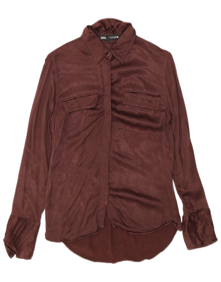 Blusa camisa feminina Zara Reino Unido 10 pequena marrom