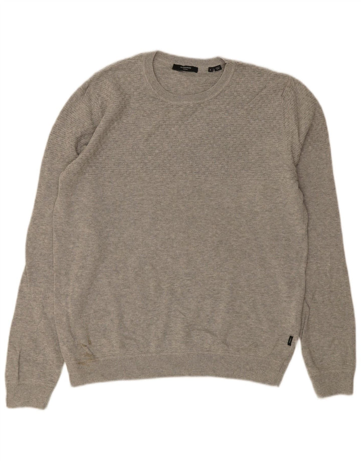 Suéter masculino Jack & Jones com gola redonda, grande algodão cinza