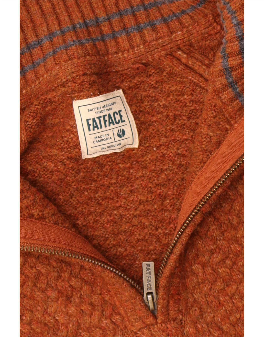 Suéter masculino Fat Face com zíper e pescoço 3XL marrom Chevron