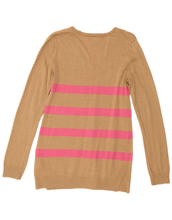 Suéter feminino Gap com decote em V UK 12 nylon listrado marrom médio