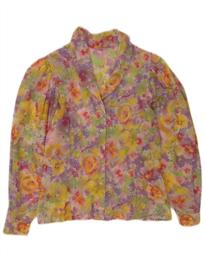 Blusa feminina vintage UK 14 média floral multicolorida