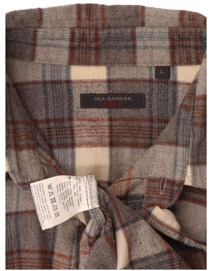 Camisa masculina de flanela Sea Barrier grande algodão xadrez cinza