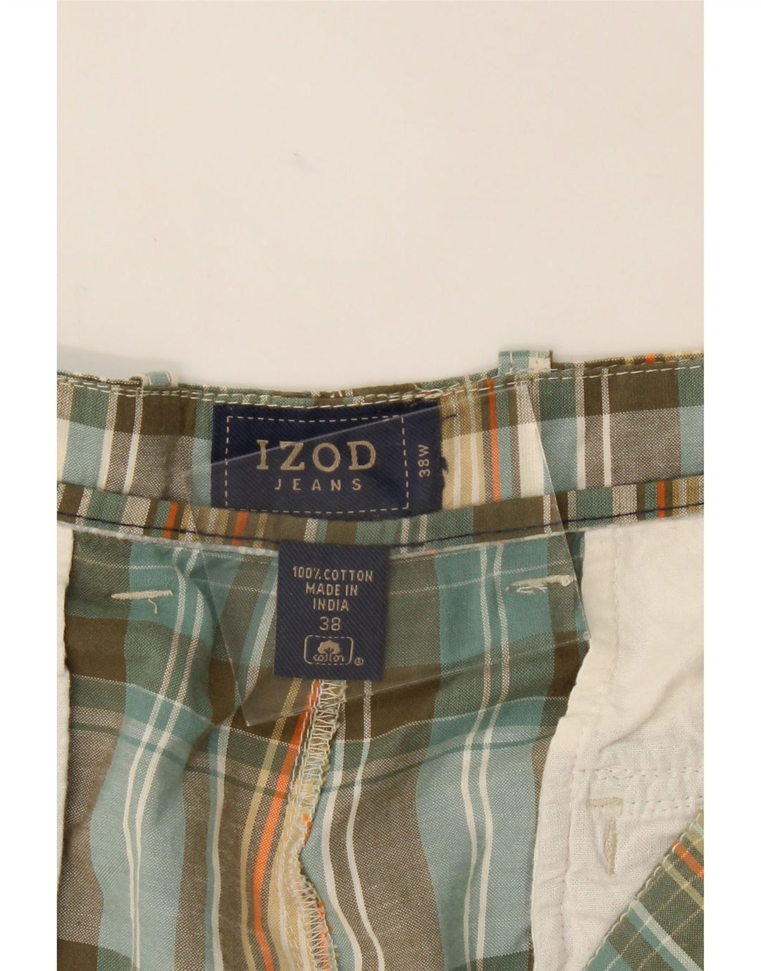 IZOD Mens Chino Shorts W38 XL Green Check Cotton Vintage Izod and Second-Hand Izod from Messina Hembry 