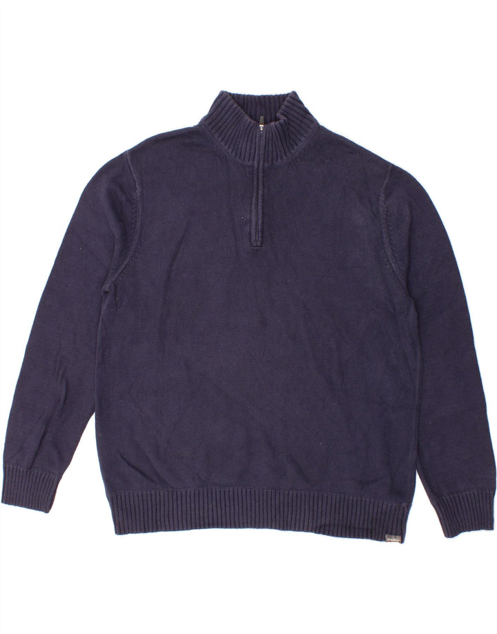 EDDIE BAUER Mens Zip Neck Jumper Sweater XL Navy Blue Cotton Vintage Eddie Bauer and Second-Hand Eddie Bauer from Messina Hembry 