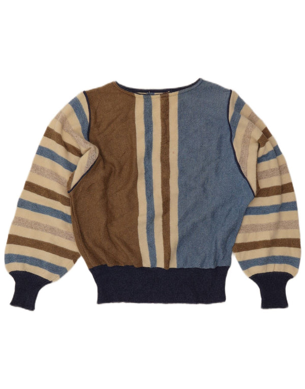 Suéter feminino VINTAGE com gola canoa UK 12 listrado médio multicolorido