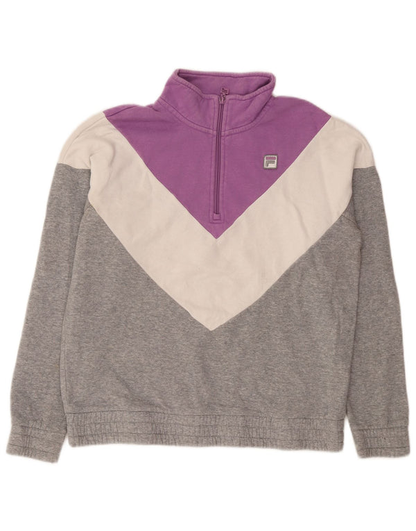 Moletom feminino Fila com zíper e gola alta UK 16 grande cinza colorblock algodão