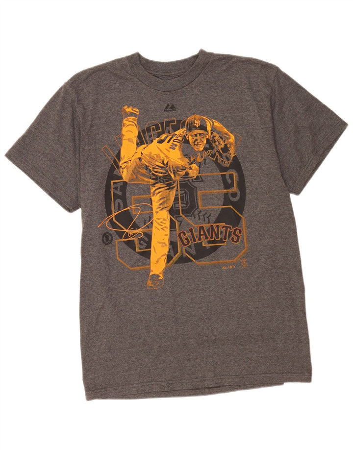 Majestic Mens Giants Graphic Camiseta Top Algodão Cinza Médio