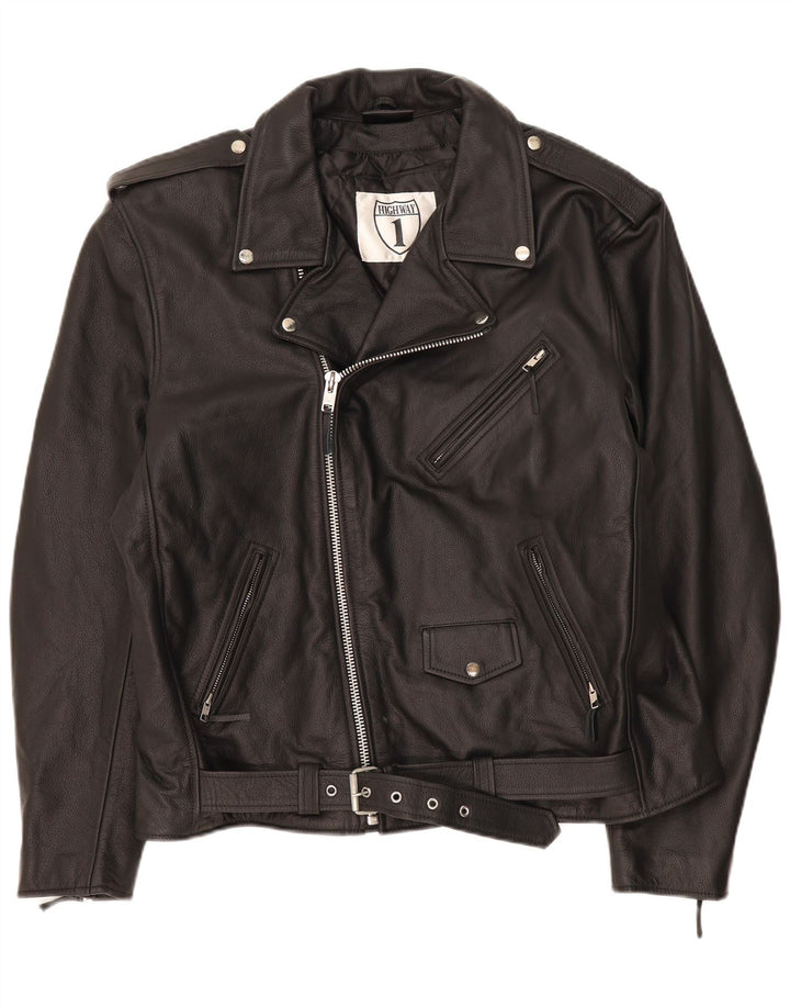 Jaqueta de couro masculina para motociclista Highway 1 Reino Unido 52 4XL couro preto