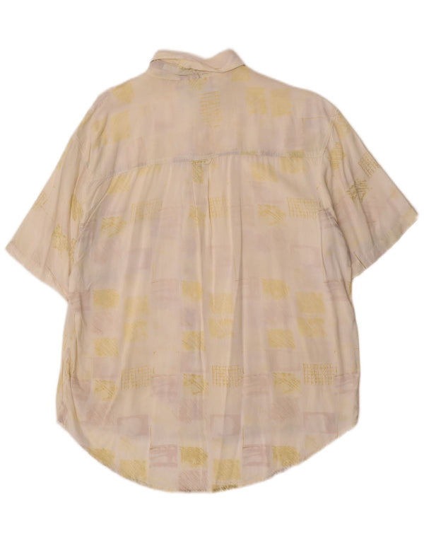 Camisa masculina vintage de manga curta tamanho 41 grande viscose geométrica esbranquiçada