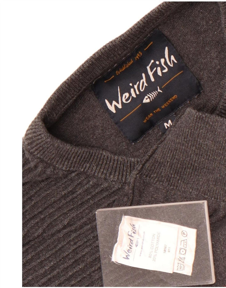 Suéter feminino Weird Fish com gola redonda e algodão listrado cinza médio Reino Unido 14