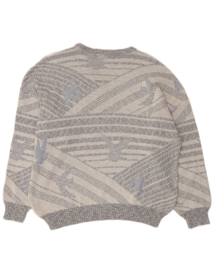 Suéter vintage masculino com gola redonda IT 50 cinza médio geométrico