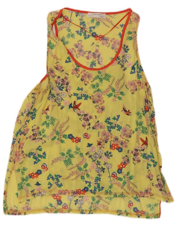 Blusa feminina sem mangas Zara Top UK 14 grande amarelo floral