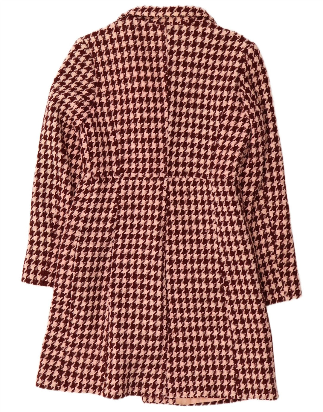 Sobretudo feminino vintage Reino Unido 10 pequena lã houndstooth cor de vinho